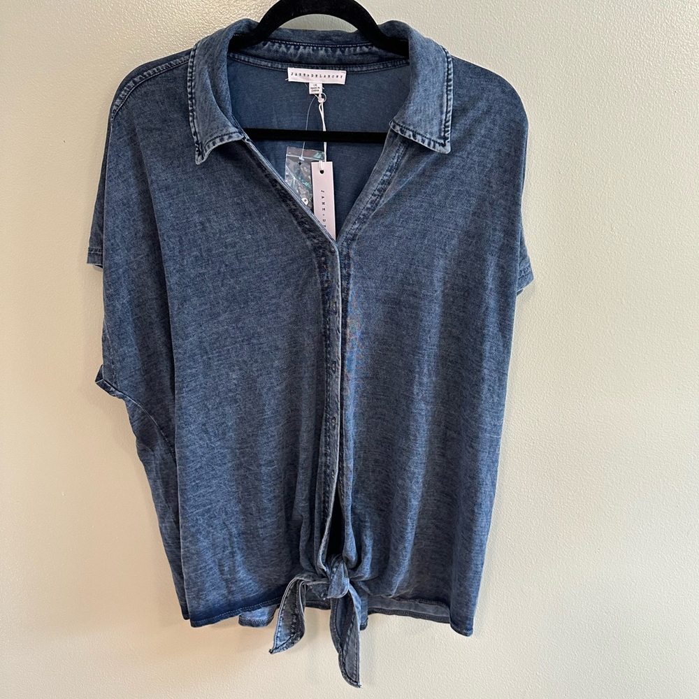 Jane and Delancey Denim Blue Tie-Front Shirt
